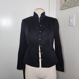 VTG WORTH petite Black Wool Blazer Jacket Pearl Design Buttons Women 6 EUC